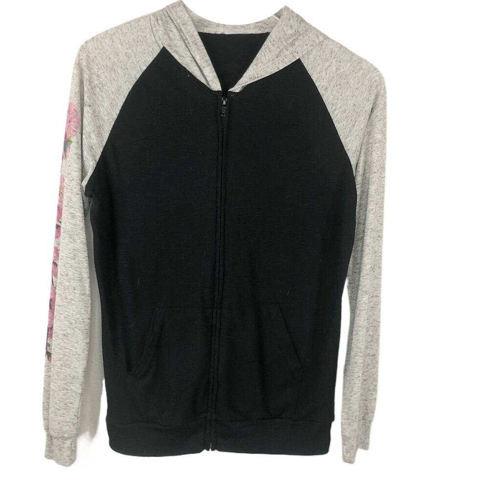 Cherry Blossoms Womens Marled Gray & Black Lightweight Zip-Up Raglan Hoodie Sz S